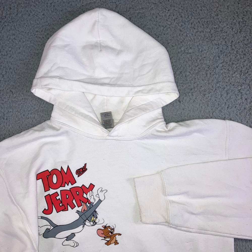Gildan Tom and Jerry Hoodie Mens S Graphic Print Cartoon Thrashed Grunge Skater - Picture 1 of 14